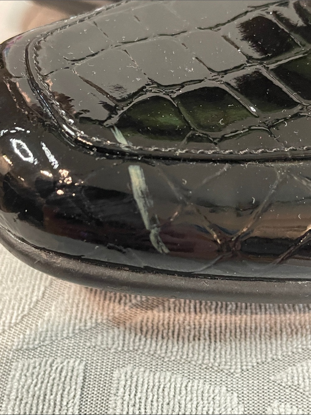 Anne Klein Black Patent Croc-Embossed Loafers with Metal Bit - Picture 5 of 8